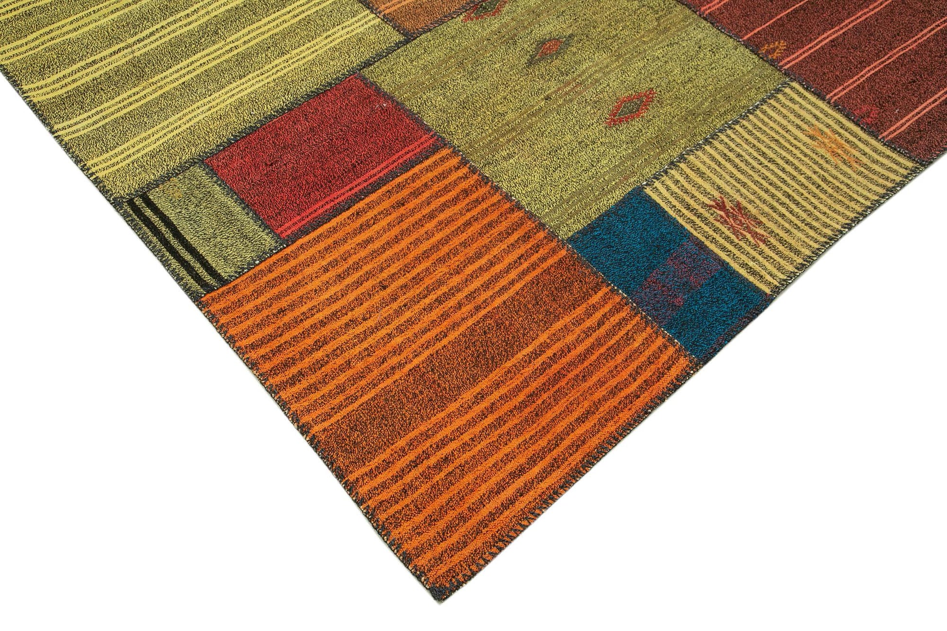 Kırk Yama Gri Patchwork Pamuk Yün El Dokuma Halısı 249x354 Agacan