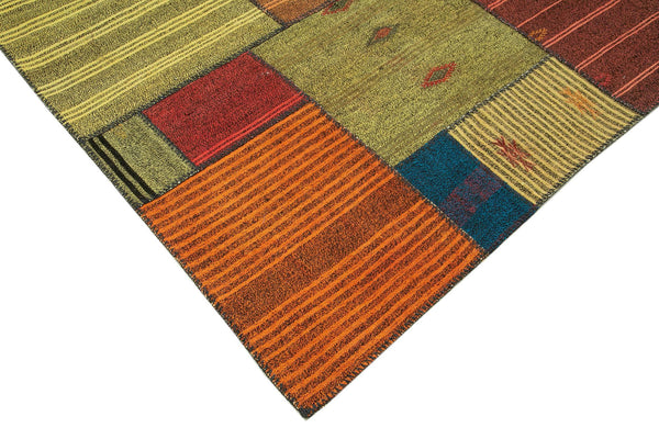 Kırk Yama Gri Patchwork Pamuk Yün El Dokuma Halısı 249x354 Agacan