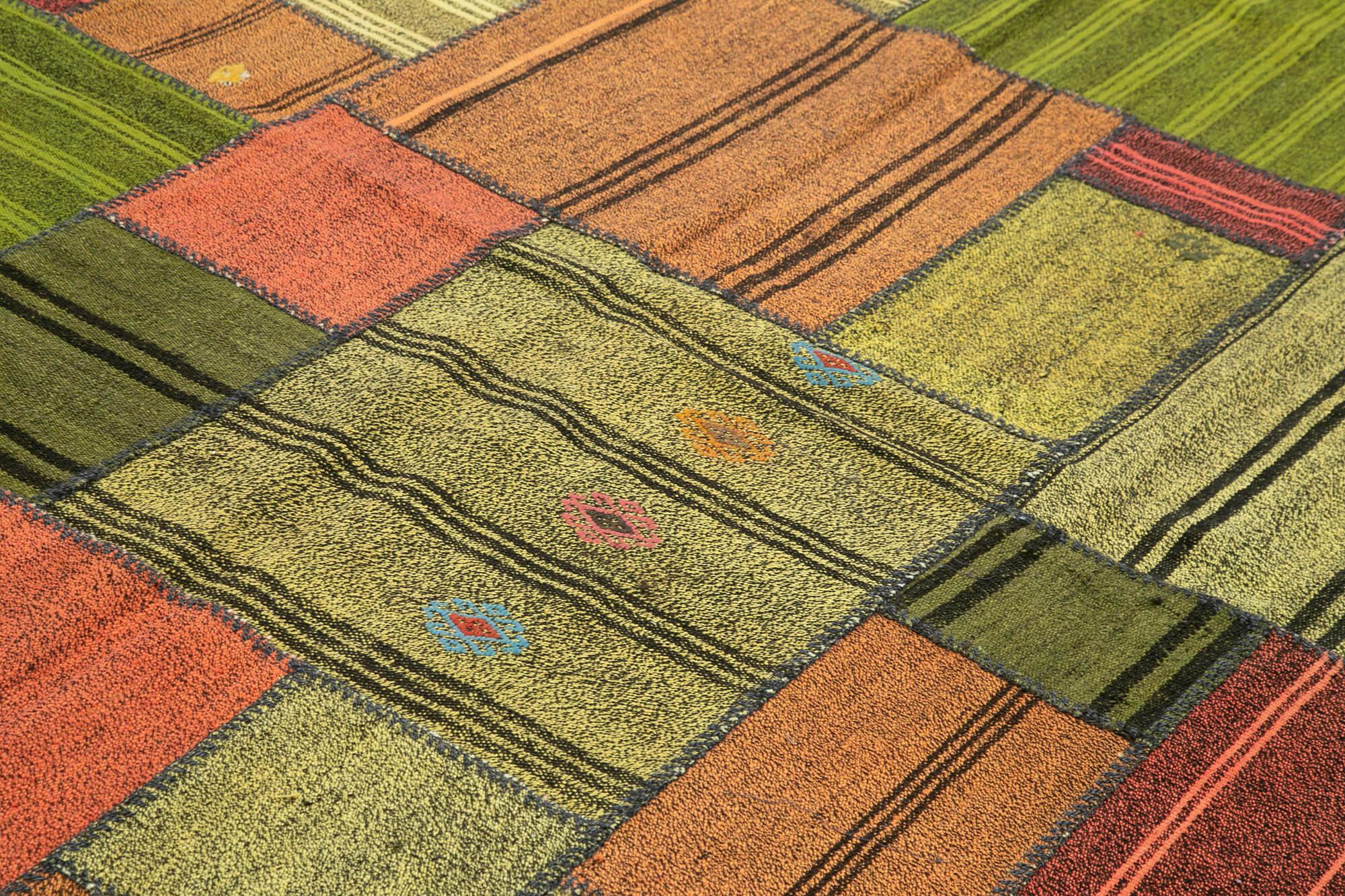 Kırk Yama Gri Patchwork Pamuk Yün El Dokuma Halısı 249x354 Agacan