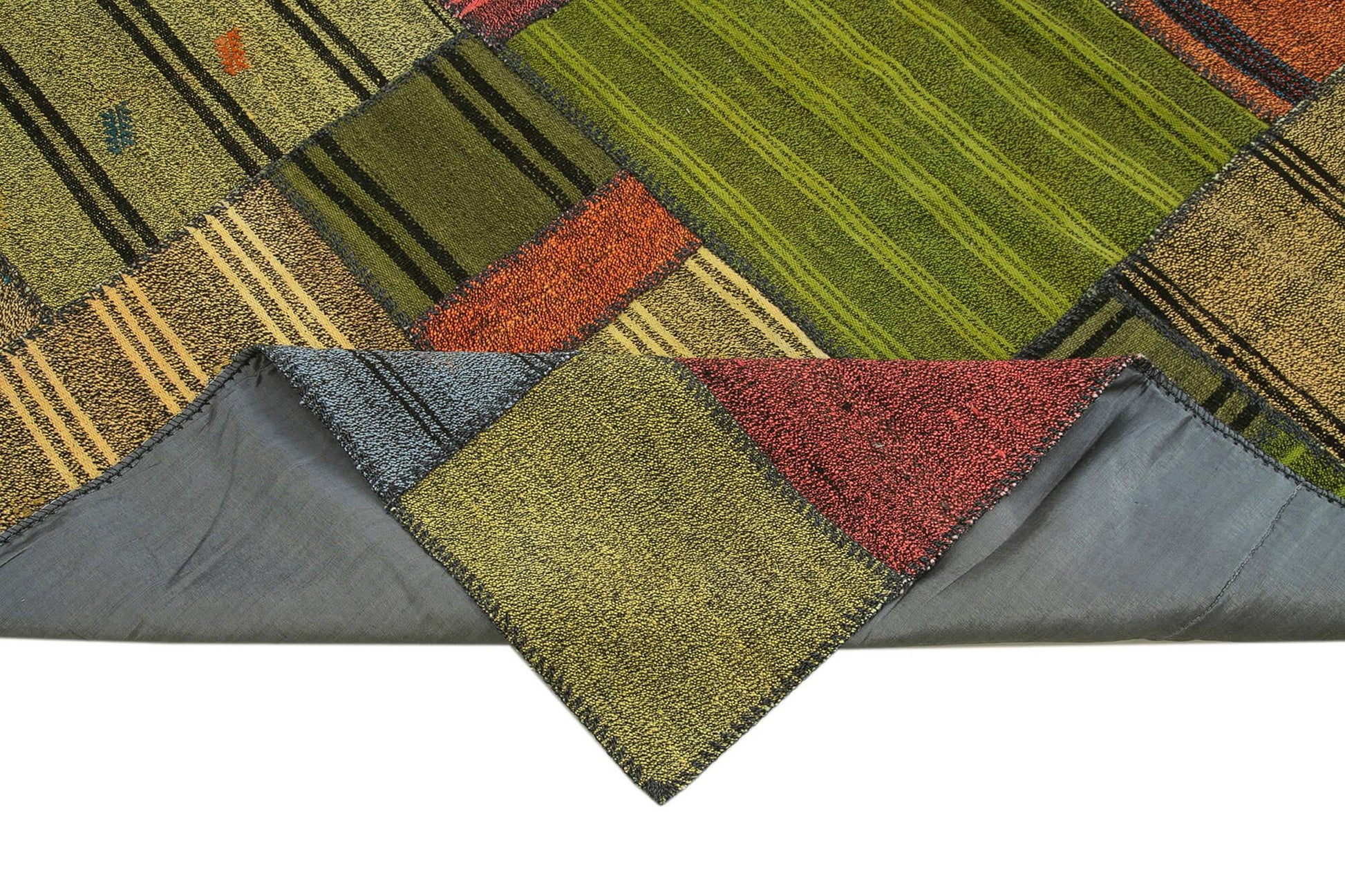 Kırk Yama Gri Patchwork Pamuk Yün El Dokuma Halısı 249x354 Agacan