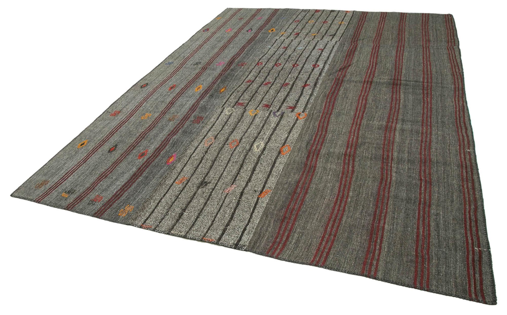 Kırk Yama Gri Patchwork Pamuk Yün El Dokuma Halısı 251x360 Agacan
