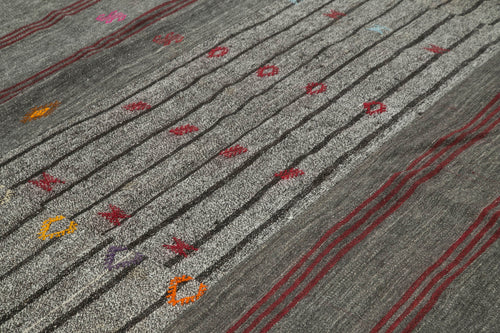 Kırk Yama Gri Patchwork Pamuk Yün El Dokuma Halısı 251x360 Agacan