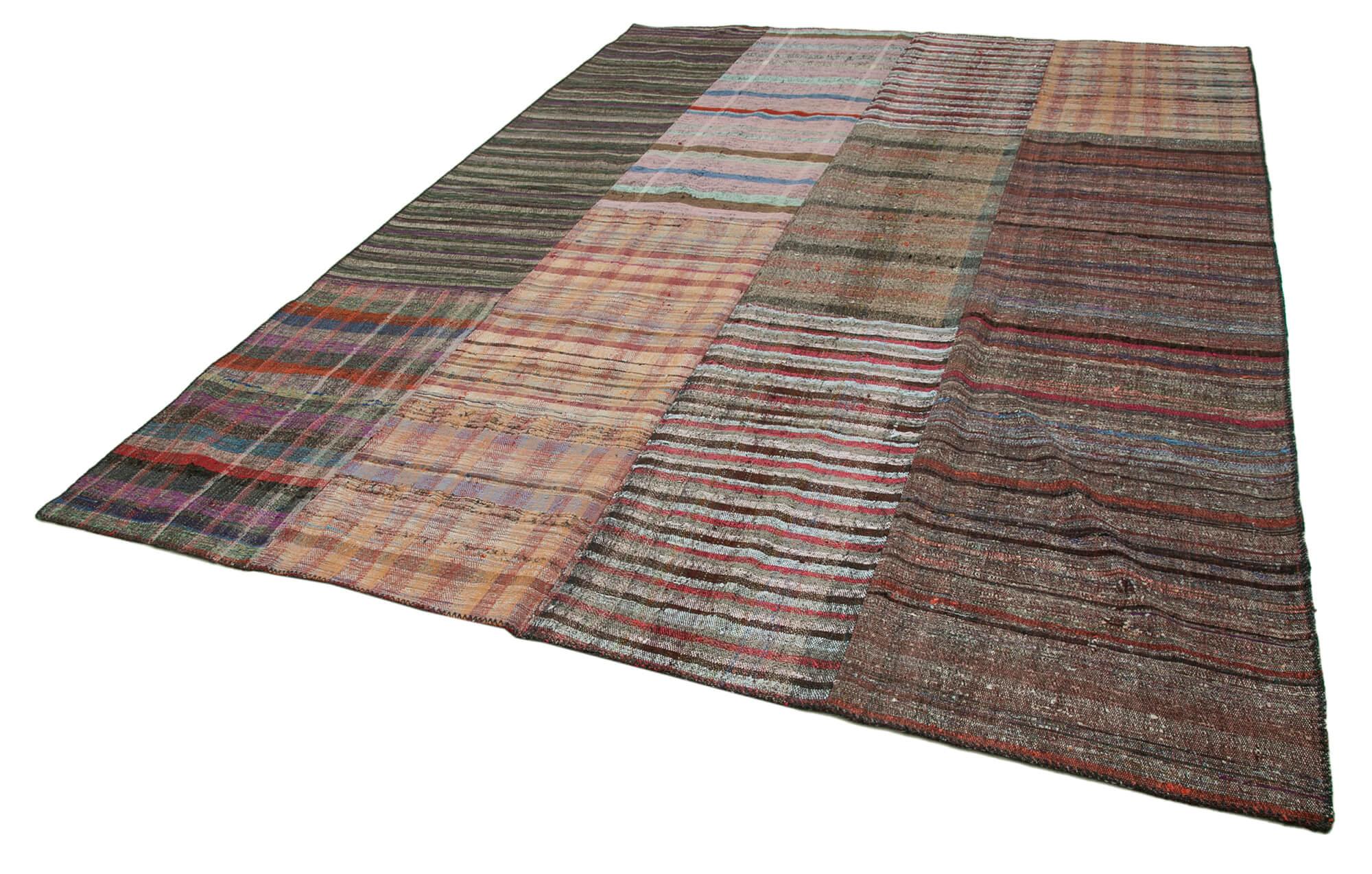 Kırk Yama Gri Patchwork Pamuk Yün El Dokuma Halısı 264x364 Agacan