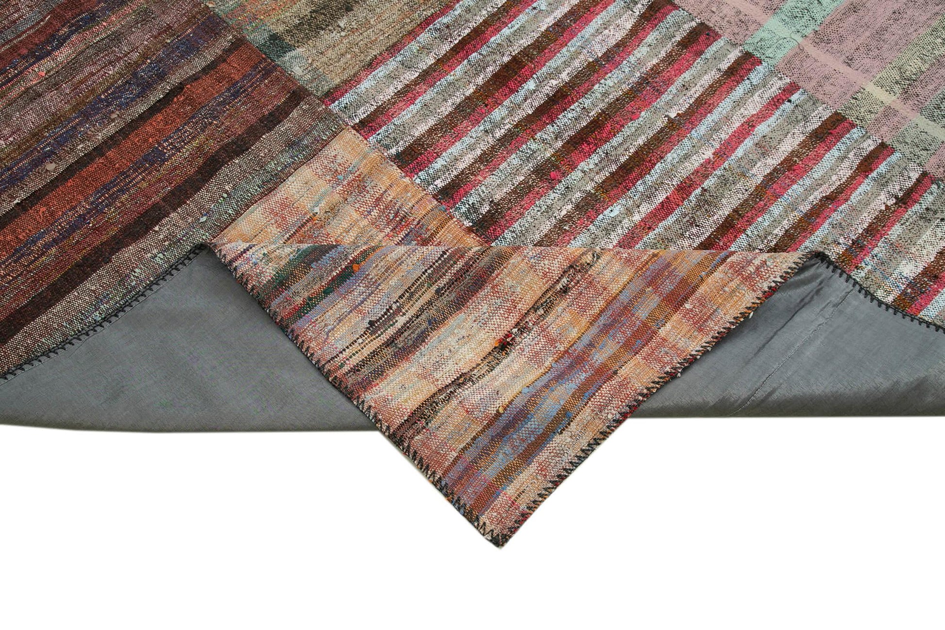 Kırk Yama Gri Patchwork Pamuk Yün El Dokuma Halısı 264x364 Agacan