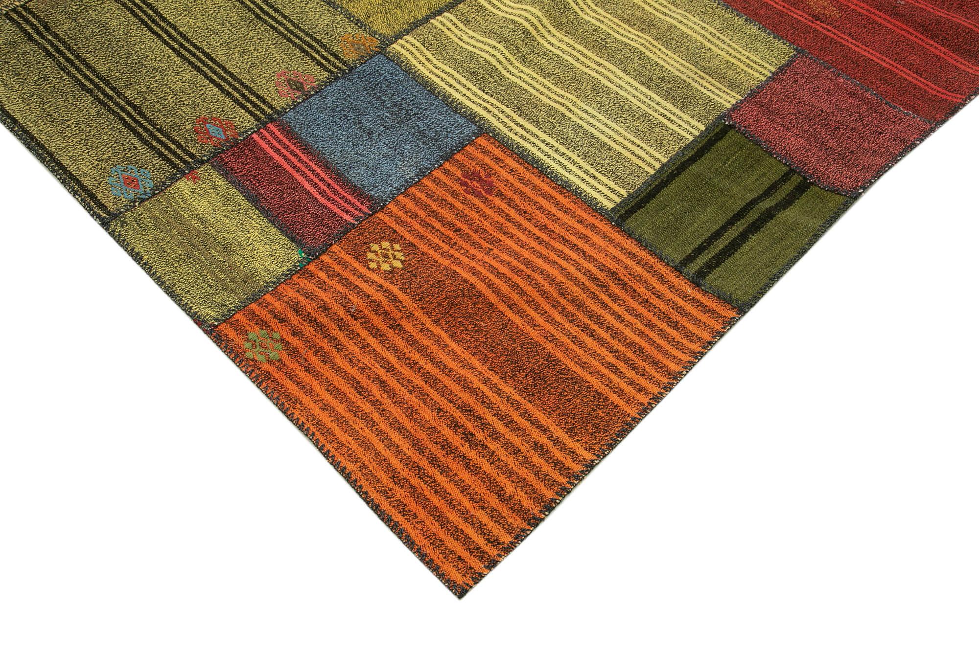 Kırk Yama Gri Patchwork Pamuk Yün El Dokuma Halısı 248x351 Agacan