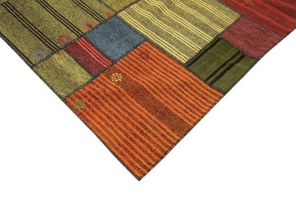 Kırk Yama Gri Patchwork Pamuk Yün El Dokuma Halısı 248x351 Agacan