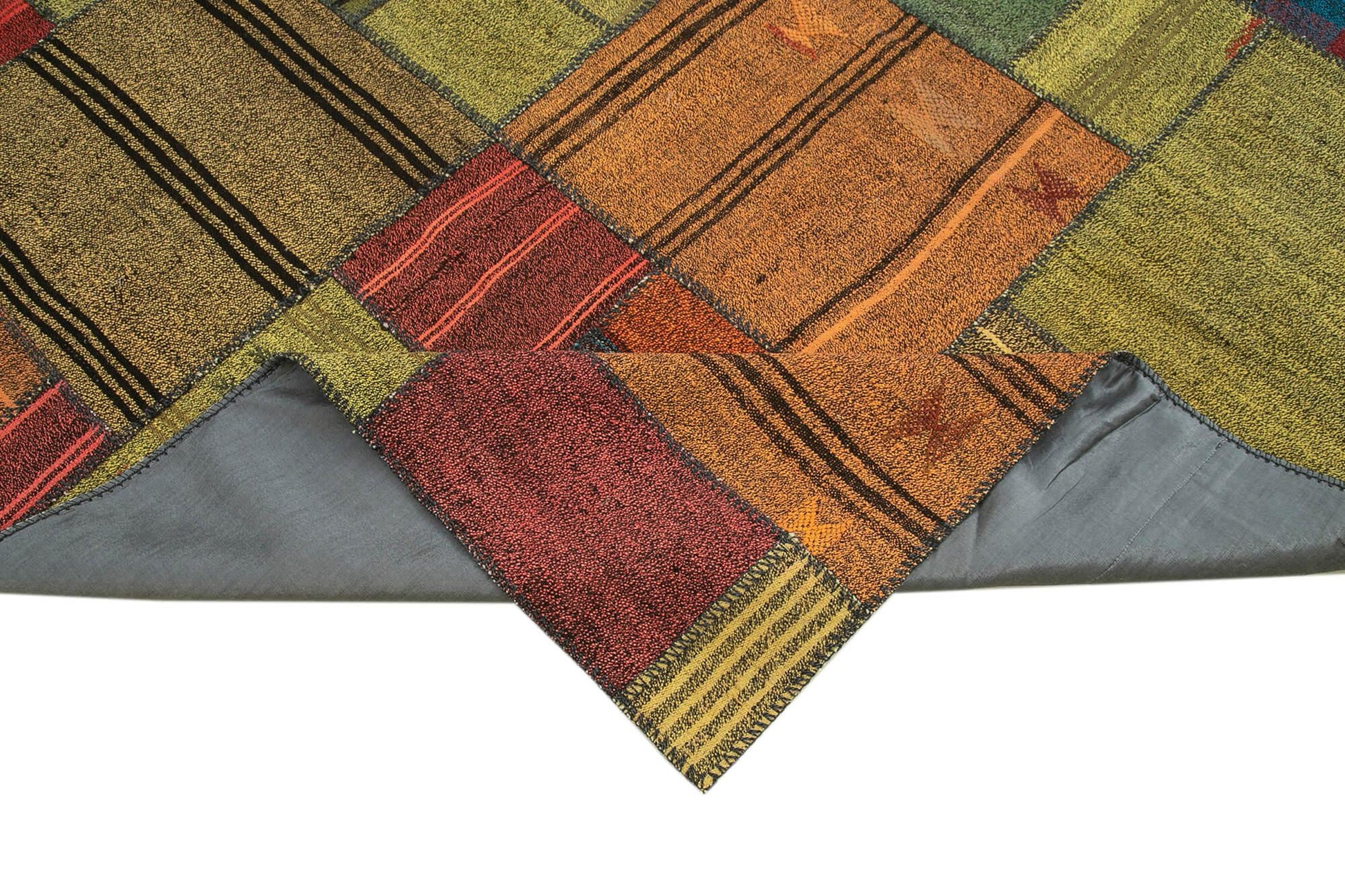 Kırk Yama Gri Patchwork Pamuk Yün El Dokuma Halısı 248x351 Agacan