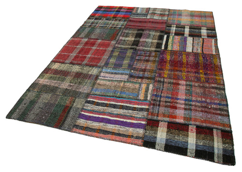 Kırk Yama Gri Patchwork Pamuk Yün El Dokuma Halısı 176x248 Agacan