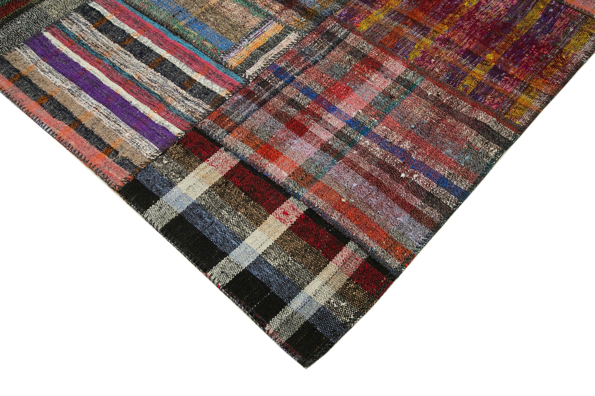 Kırk Yama Gri Patchwork Pamuk Yün El Dokuma Halısı 176x248 Agacan