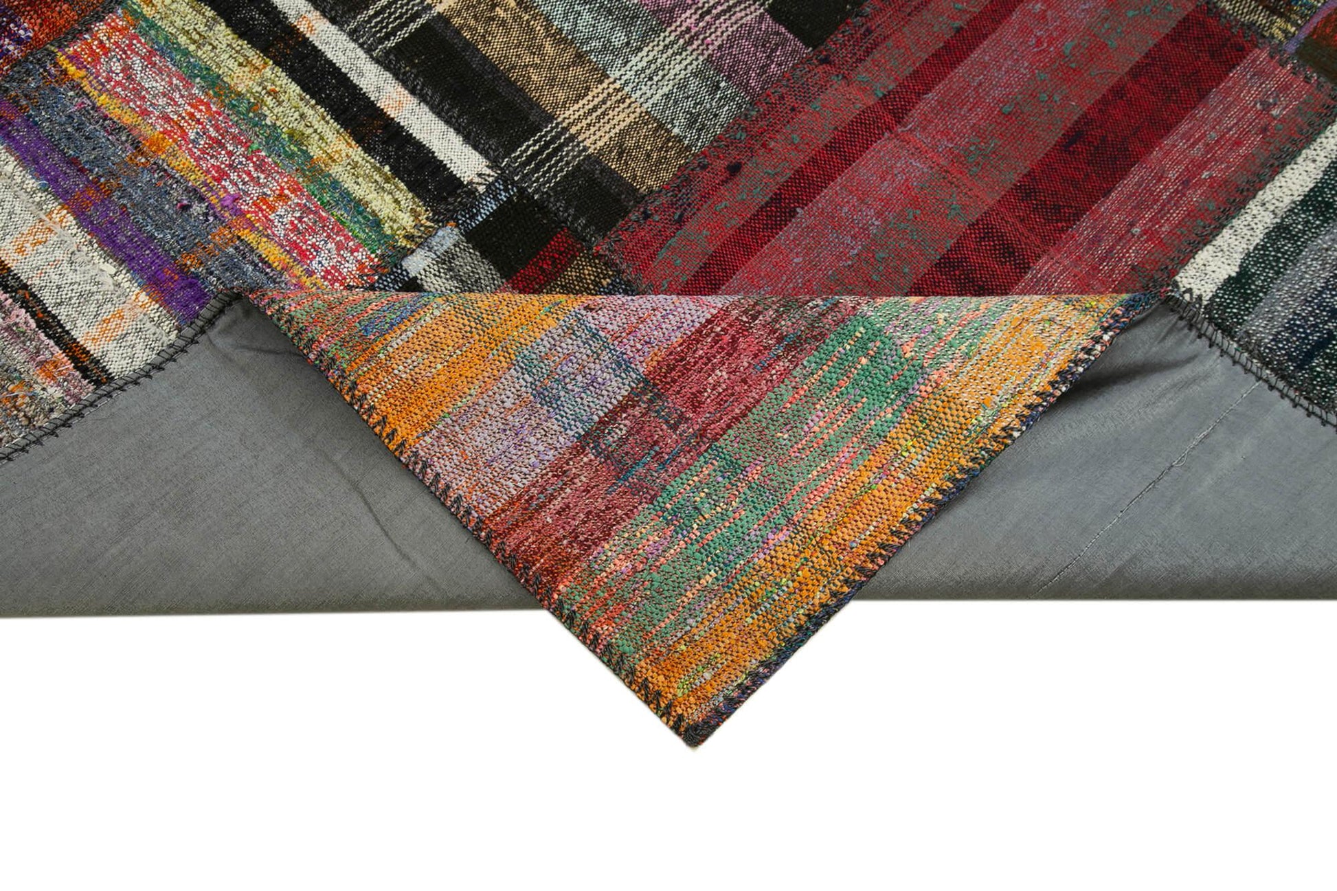Kırk Yama Gri Patchwork Pamuk Yün El Dokuma Halısı 176x248 Agacan