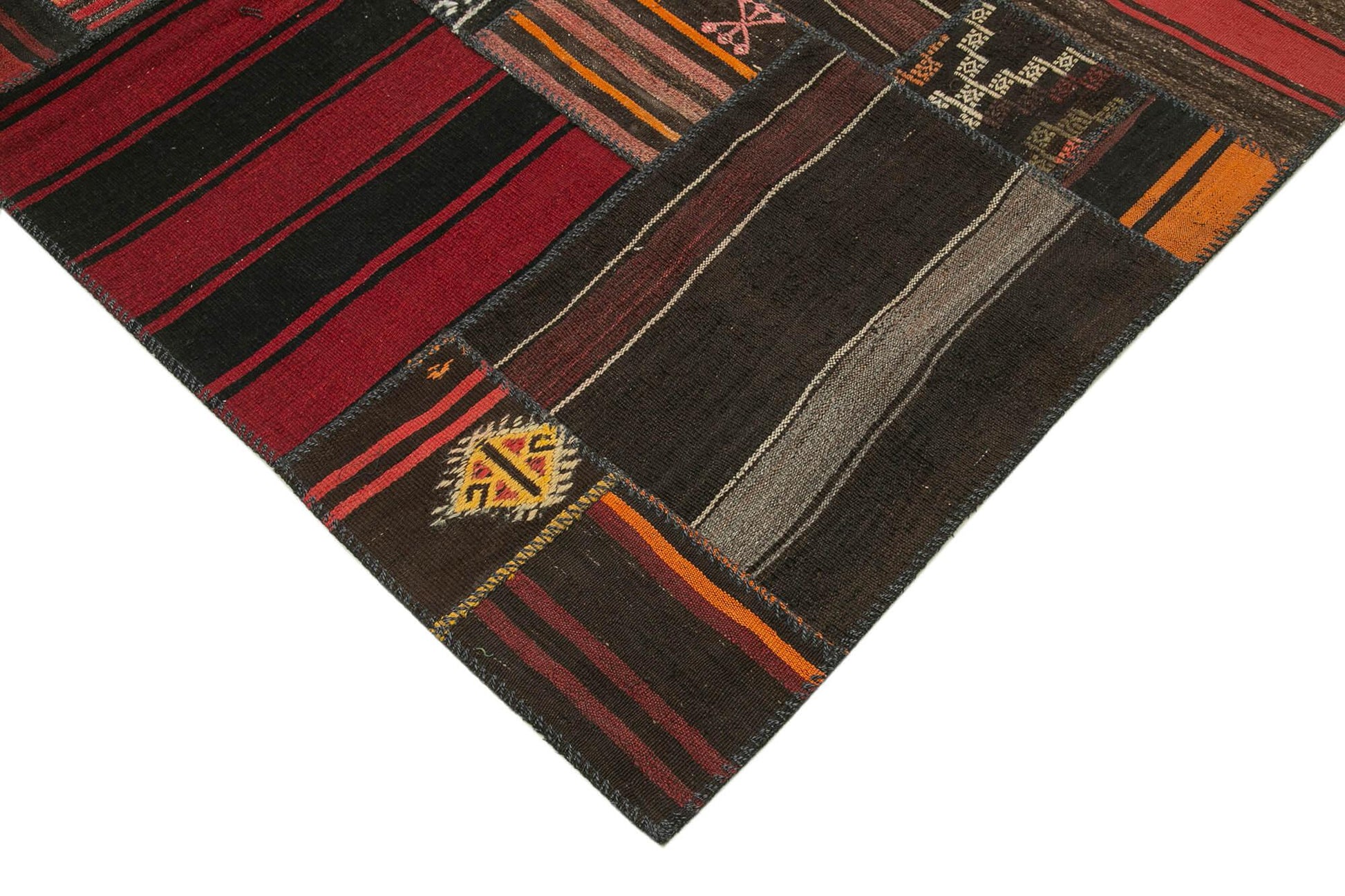 Kırk Yama Siyah Patchwork Pamuk Yün El Dokuma Halısı 224x331 Agacan
