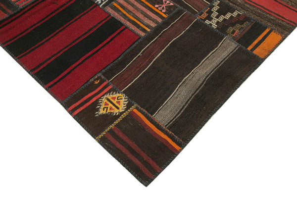 Kırk Yama Siyah Patchwork Pamuk Yün El Dokuma Halısı 224x331 Agacan