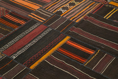 Kırk Yama Siyah Patchwork Pamuk Yün El Dokuma Halısı 224x331 Agacan