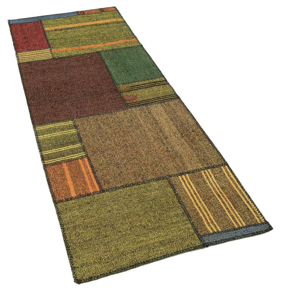 Kırk Yama Gri Patchwork Pamuk Yün El Dokuma Halısı 83x221 Agacan