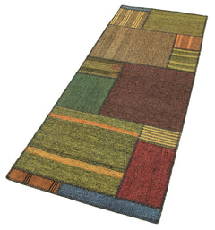 Kırk Yama Gri Patchwork Pamuk Yün El Dokuma Halısı 83x221 Agacan
