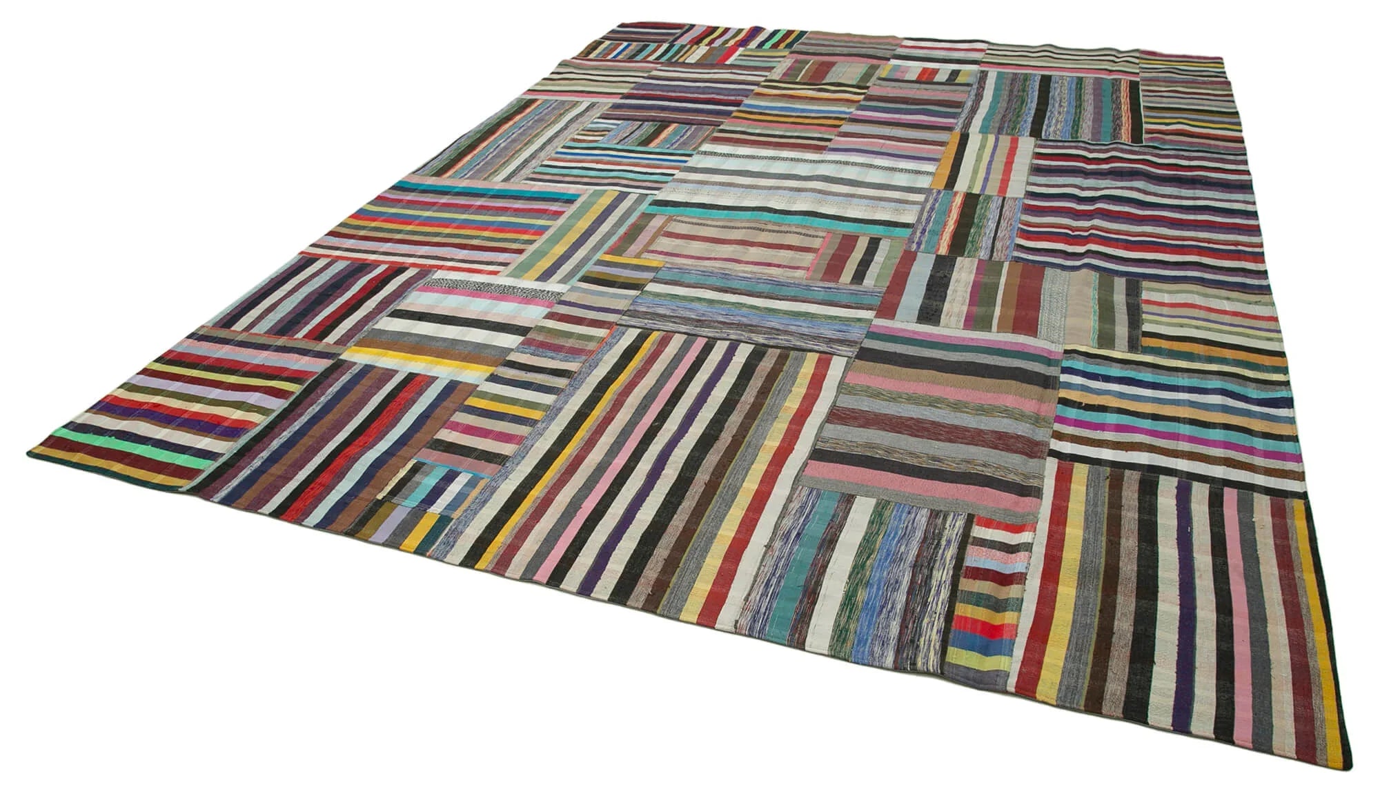 Kırk Yama Gri Patchwork Pamuk Yün El Dokuma Halısı 305x402 Agacan