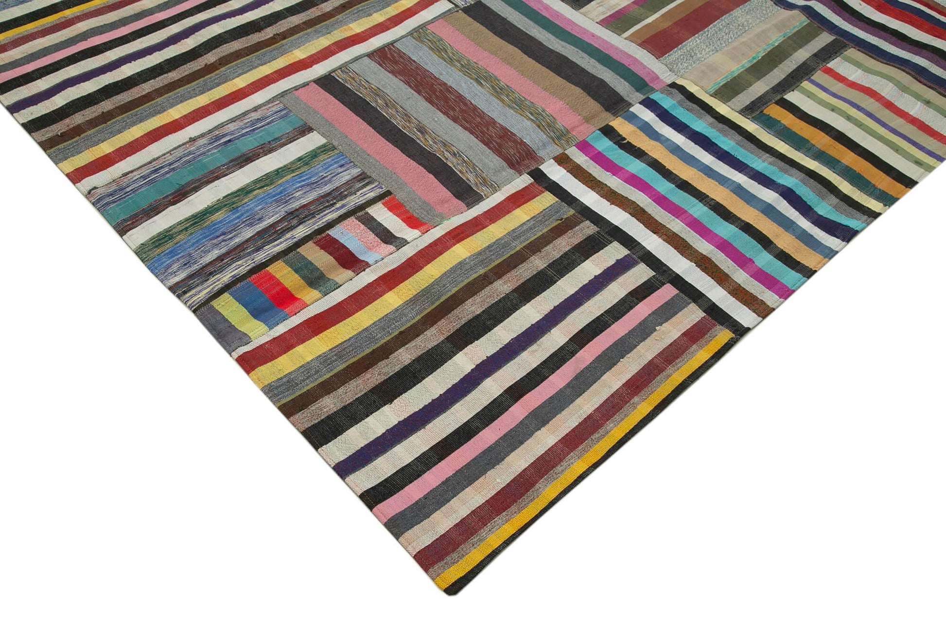 Kırk Yama Gri Patchwork Pamuk Yün El Dokuma Halısı 305x402 Agacan