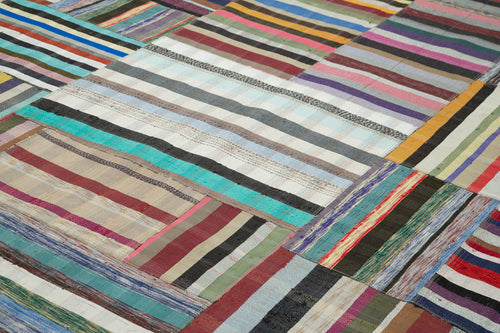 Kırk Yama Gri Patchwork Pamuk Yün El Dokuma Halısı 305x402 Agacan