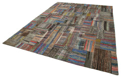 Kırk Yama Gri Patchwork Pamuk Yün El Dokuma Halısı 261x378 Agacan