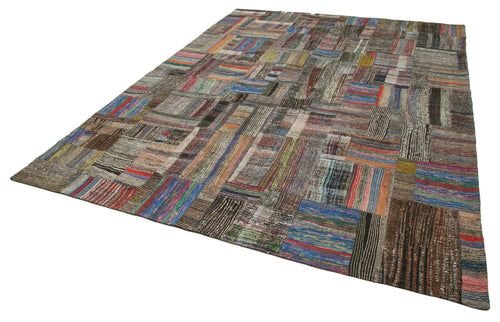 Kırk Yama Gri Patchwork Pamuk Yün El Dokuma Halısı 261x378 Agacan