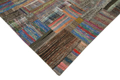 Kırk Yama Gri Patchwork Pamuk Yün El Dokuma Halısı 261x378 Agacan