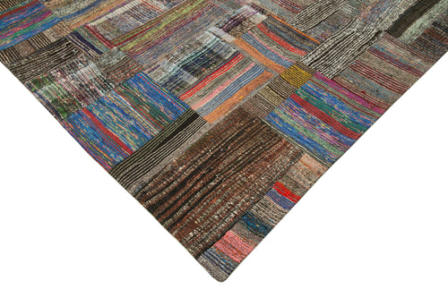 Kırk Yama Gri Patchwork Pamuk Yün El Dokuma Halısı 261x378 Agacan
