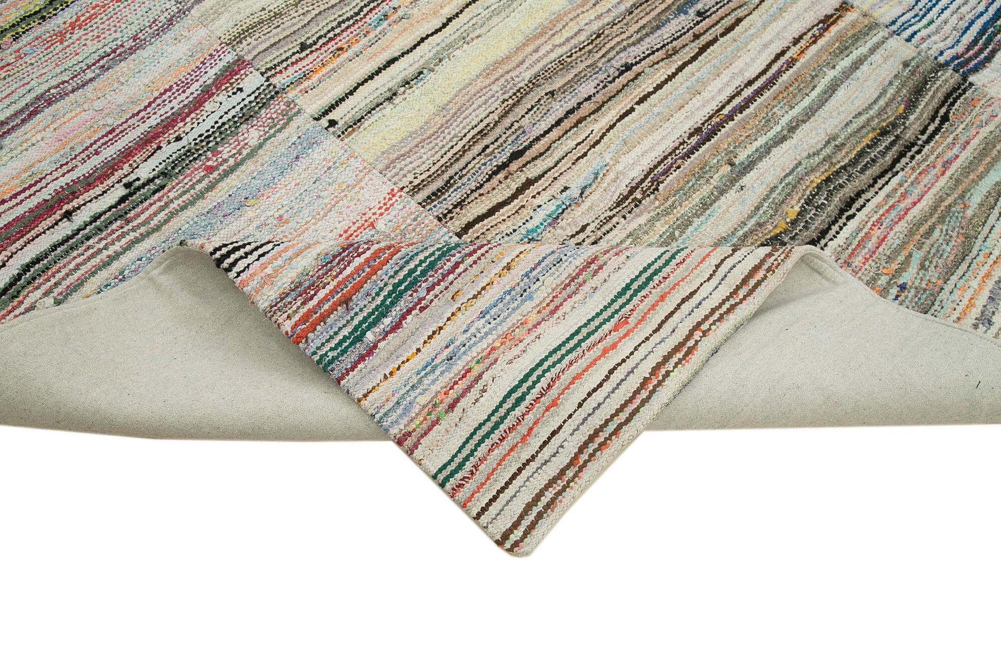 Kırk Yama Gri Patchwork Pamuk Yün El Dokuma Halısı 290x343 Agacan