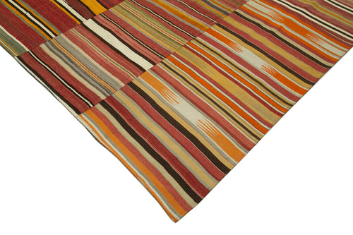 Kırk Yama Turuncu Patchwork Pamuk Yün El Dokuma Halısı 300x400 Agacan