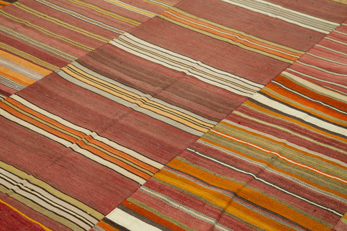 Kırk Yama Turuncu Patchwork Pamuk Yün El Dokuma Halısı 300x400 Agacan