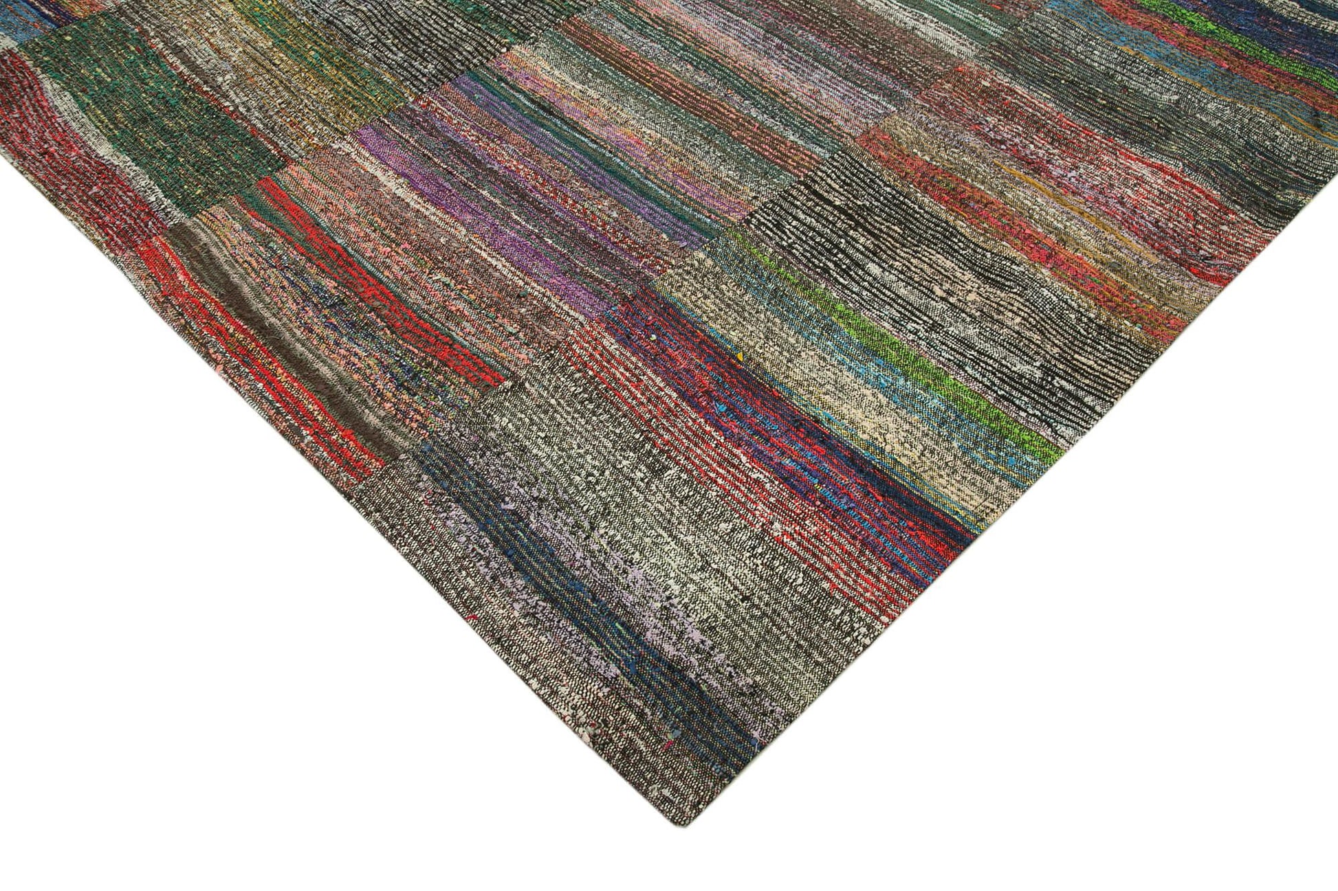 Kırk Yama Gri Patchwork Pamuk Yün El Dokuma Halısı 243x357 Agacan