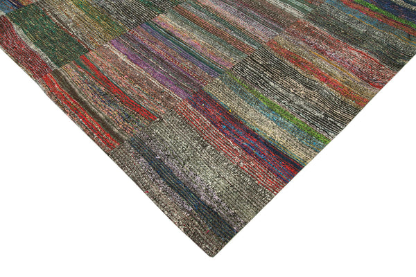 Kırk Yama Gri Patchwork Pamuk Yün El Dokuma Halısı 243x357 Agacan