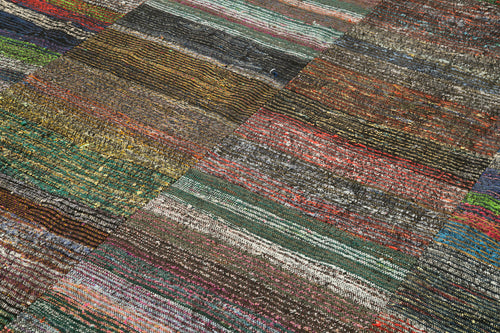 Kırk Yama Gri Patchwork Pamuk Yün El Dokuma Halısı 243x357 Agacan