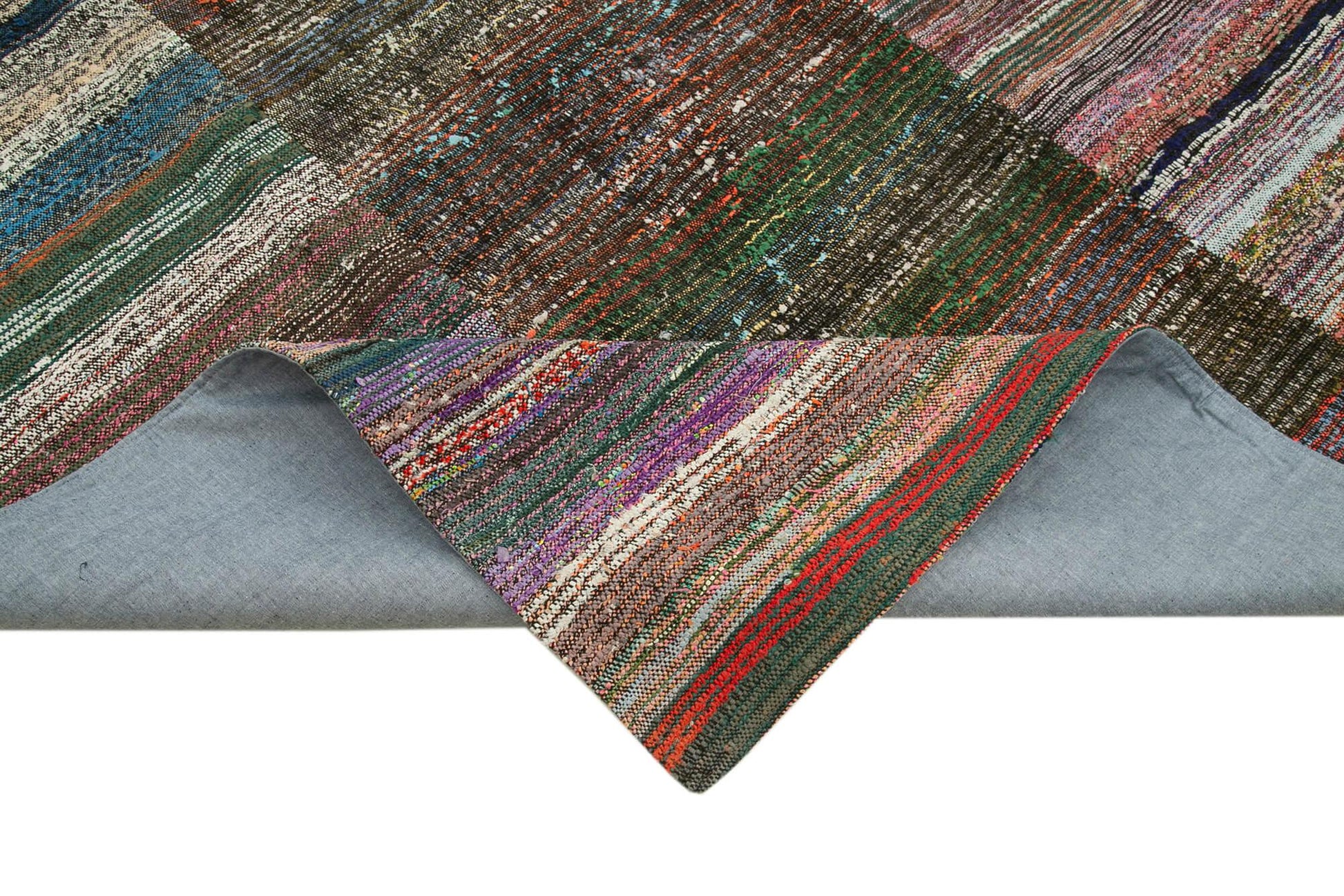Kırk Yama Gri Patchwork Pamuk Yün El Dokuma Halısı 243x357 Agacan