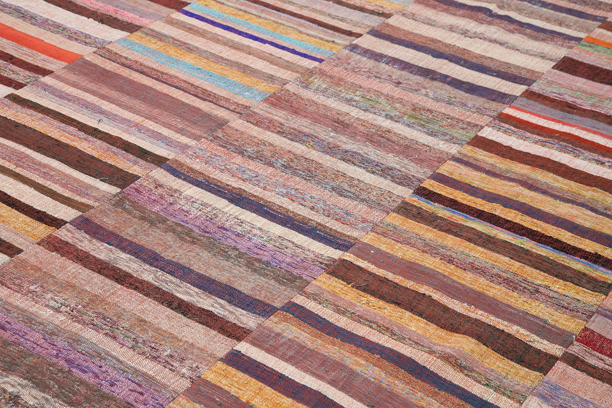 Kırk Yama Gri Patchwork Pamuk Yün El Dokuma Halısı 238x362 Agacan