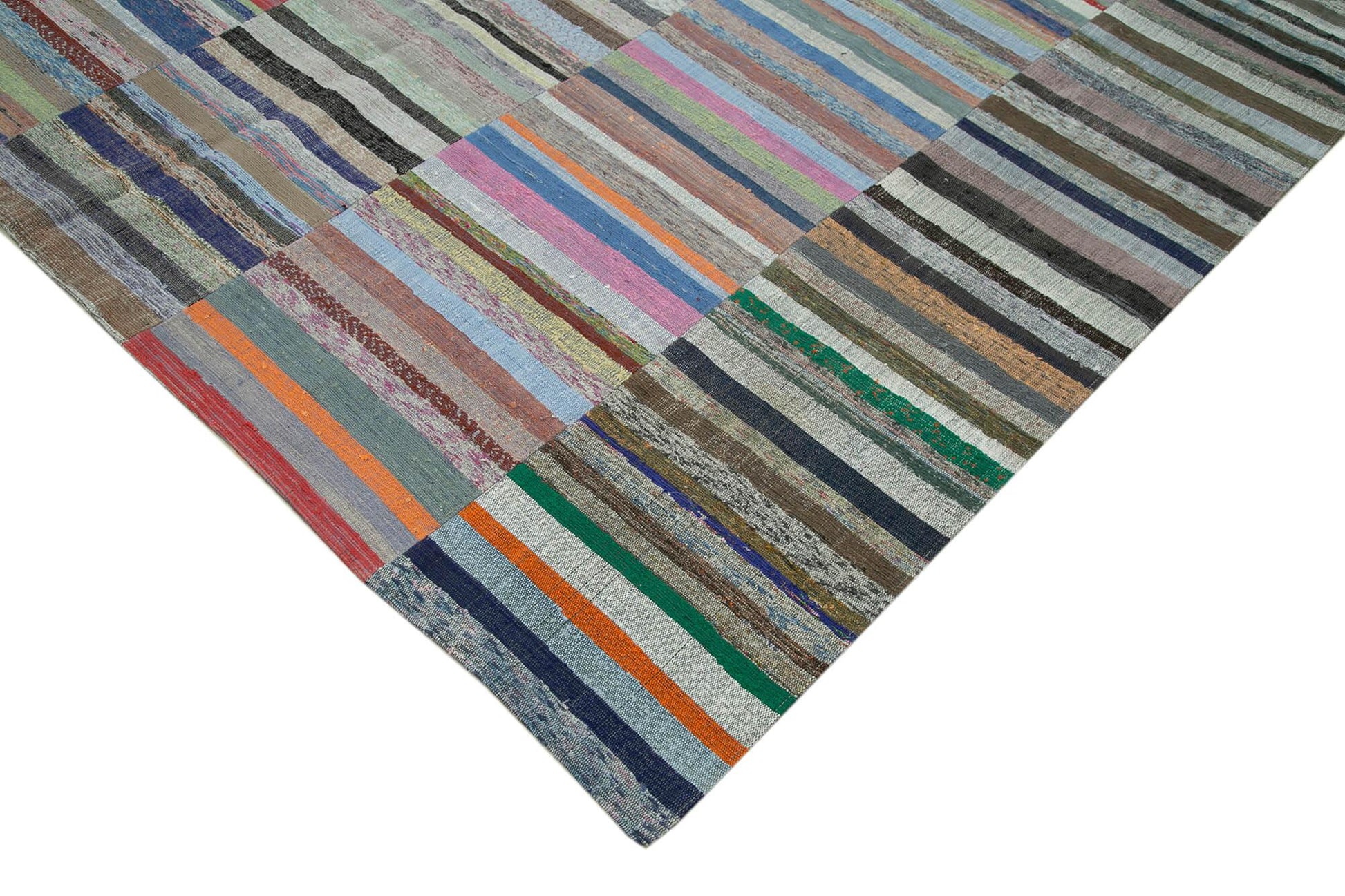 Kırk Yama Gri Patchwork Pamuk Yün El Dokuma Halısı 230x320 Agacan