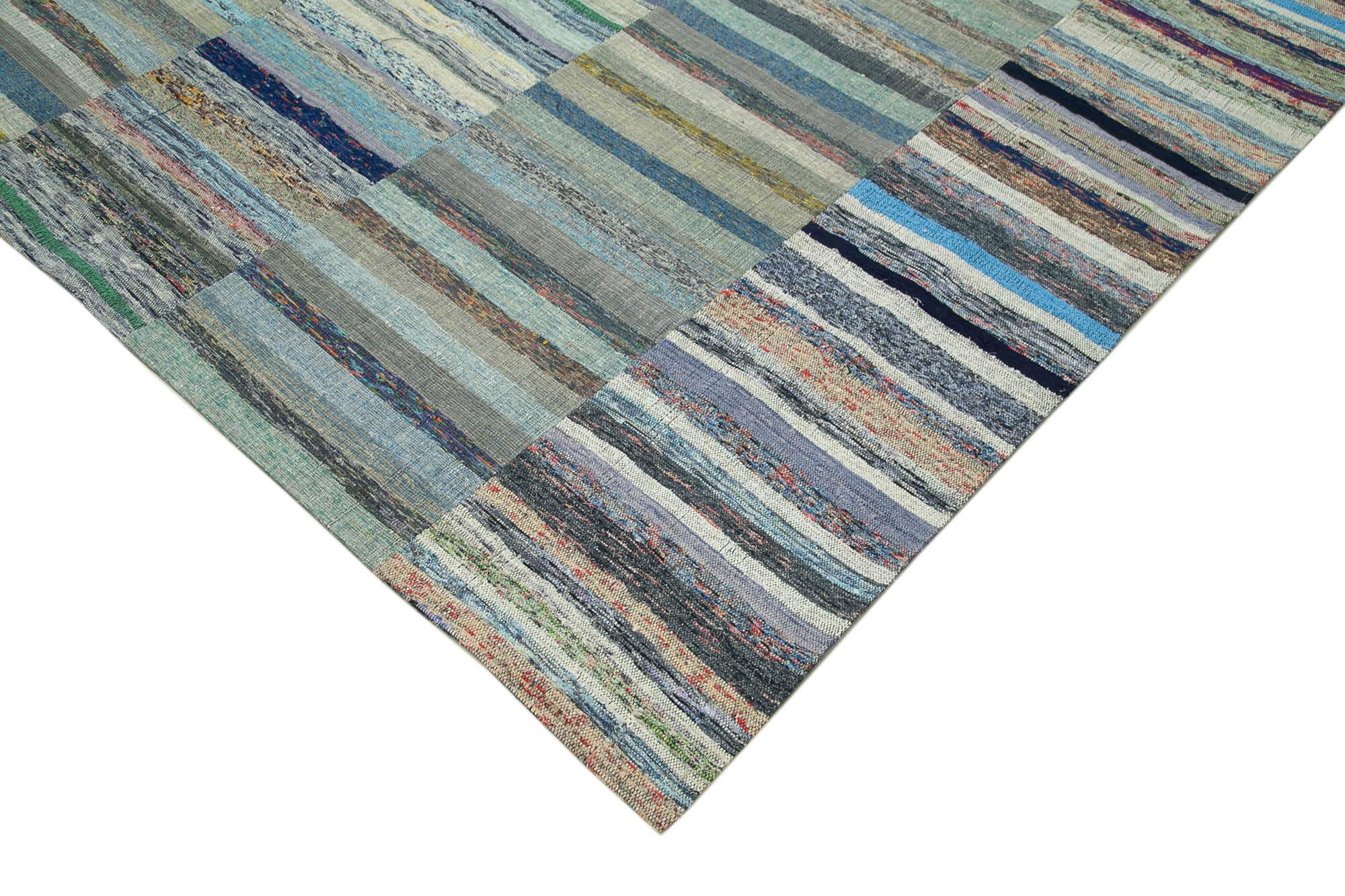 Kırk Yama Gri Patchwork Pamuk Yün El Dokuma Halısı 230x342 Agacan