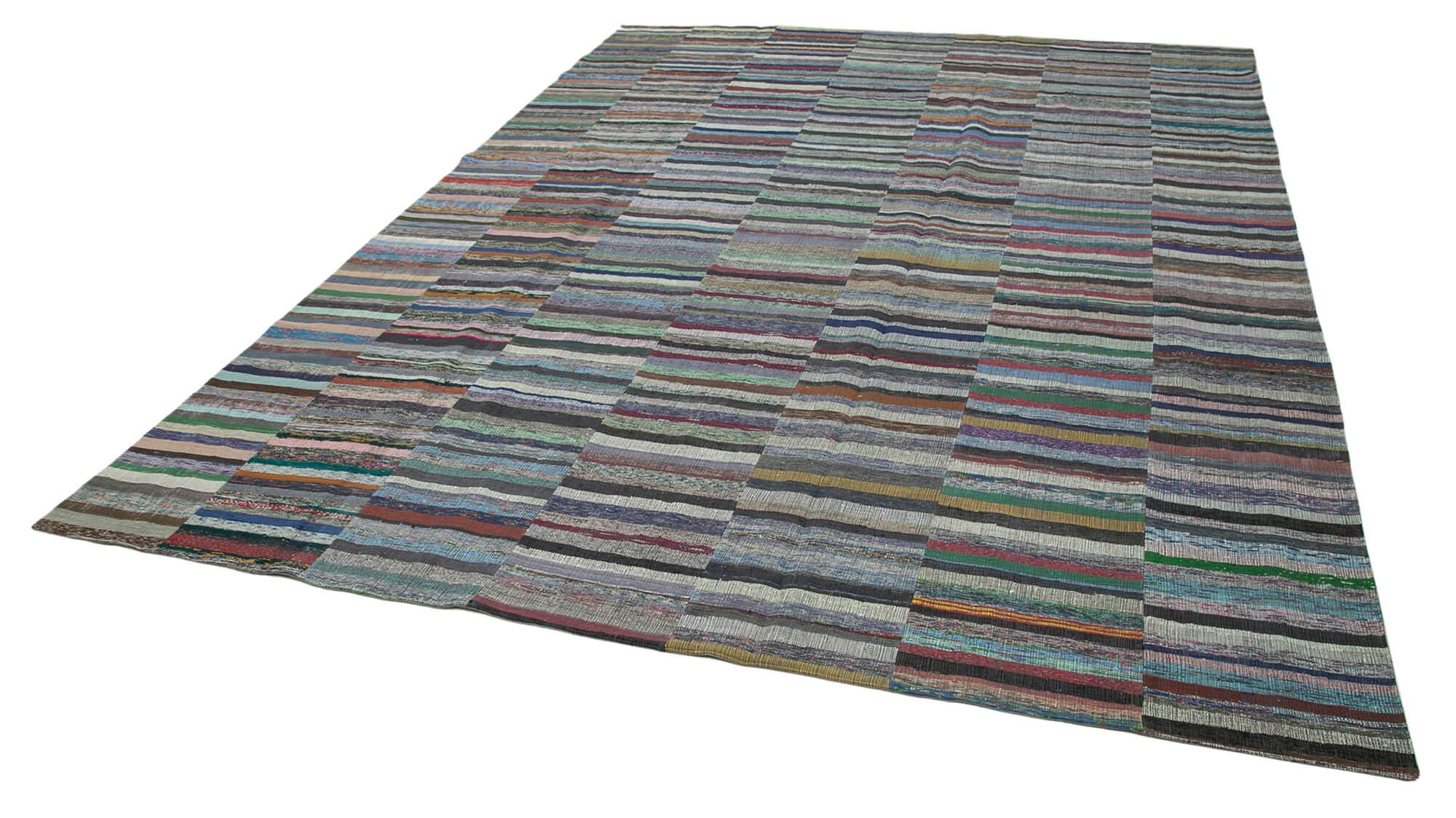 Kırk Yama Gri Patchwork Pamuk Yün El Dokuma Halısı 346x466 Agacan