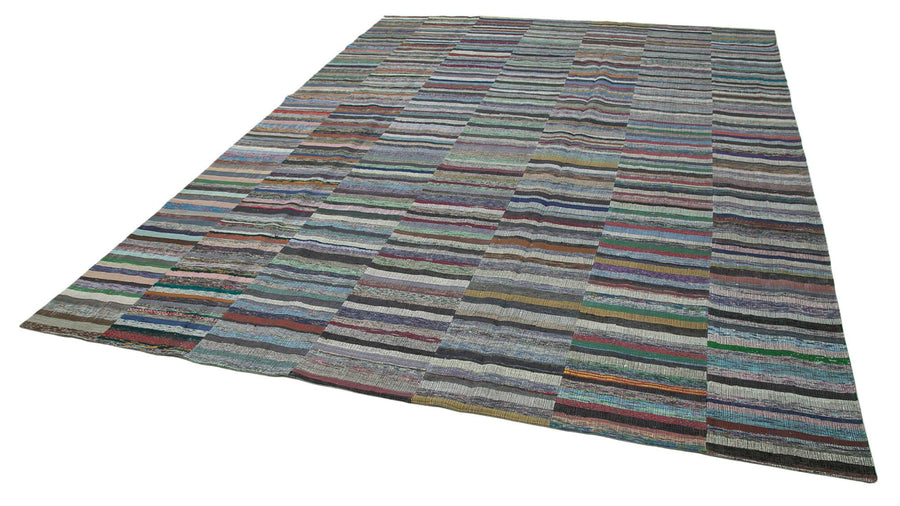 Kırk Yama Gri Patchwork Pamuk Yün El Dokuma Halısı 346x466 Agacan