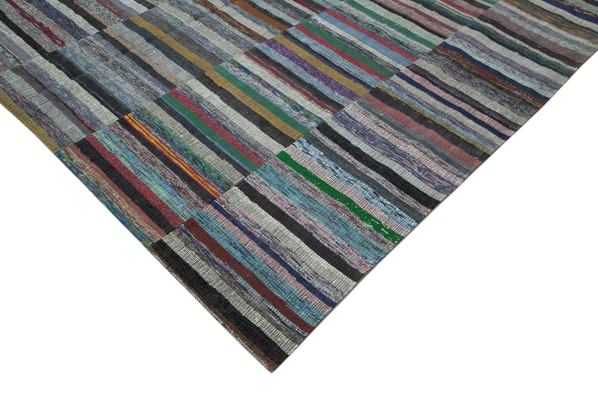 Kırk Yama Gri Patchwork Pamuk Yün El Dokuma Halısı 346x466 Agacan