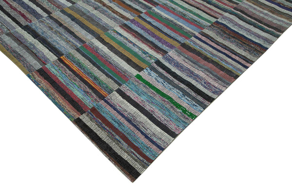 Kırk Yama Gri Patchwork Pamuk Yün El Dokuma Halısı 346x466 Agacan