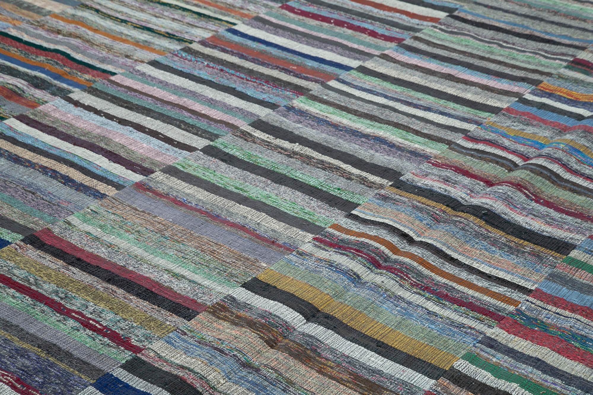 Kırk Yama Gri Patchwork Pamuk Yün El Dokuma Halısı 346x466 Agacan