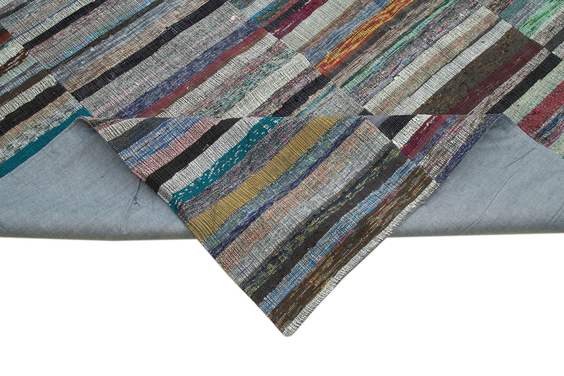 Kırk Yama Gri Patchwork Pamuk Yün El Dokuma Halısı 346x466 Agacan
