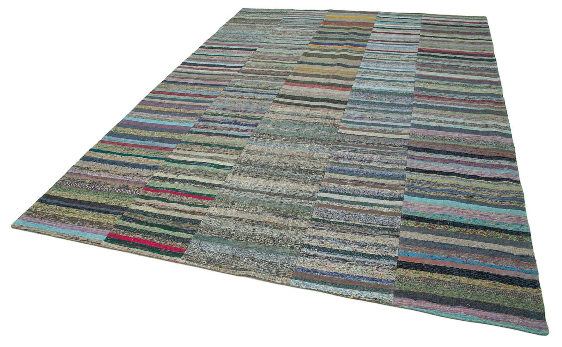 Kırk Yama Gri Patchwork Pamuk Yün El Dokuma Halısı 230x327 Agacan