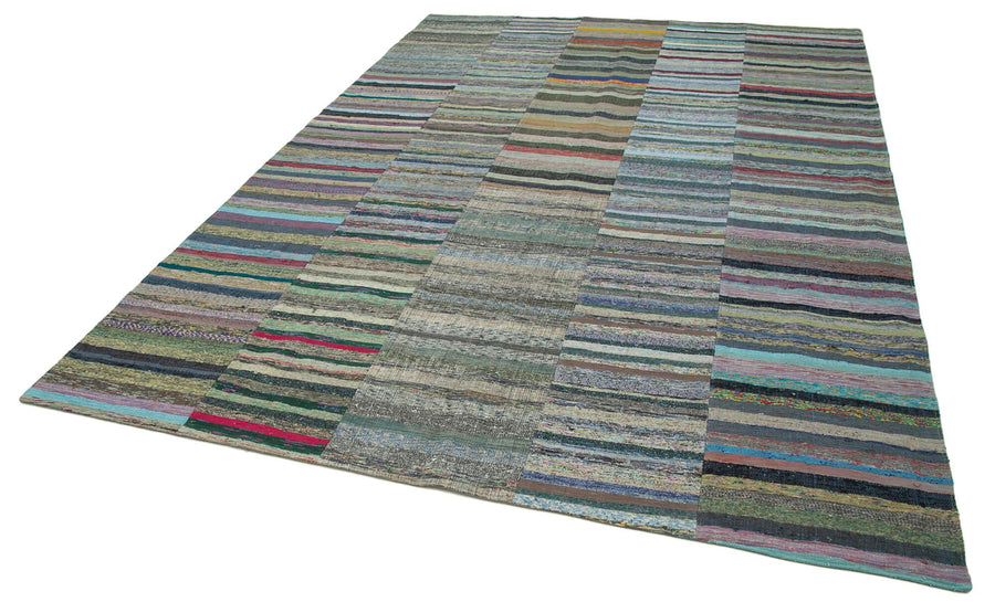 Kırk Yama Gri Patchwork Pamuk Yün El Dokuma Halısı 230x327 Agacan