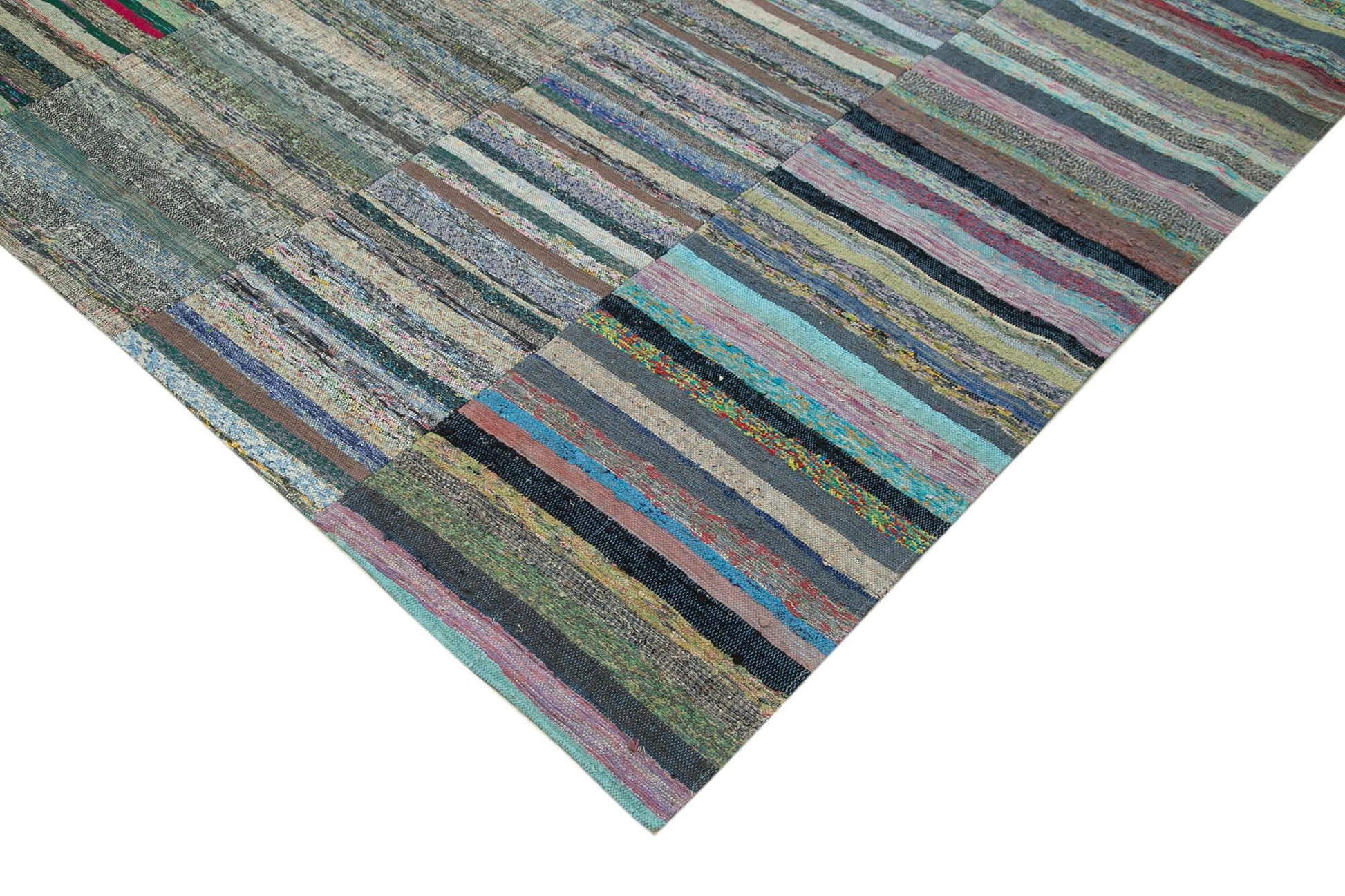 Kırk Yama Gri Patchwork Pamuk Yün El Dokuma Halısı 230x327 Agacan