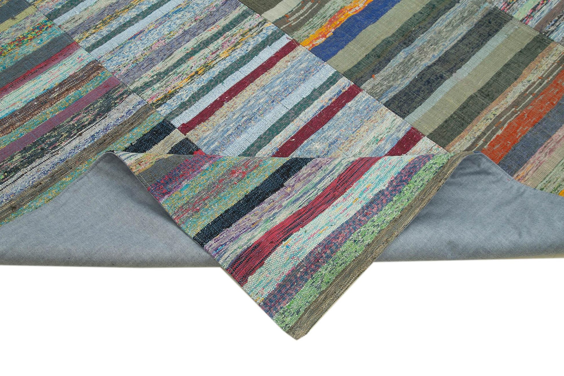 Kırk Yama Gri Patchwork Pamuk Yün El Dokuma Halısı 230x327 Agacan
