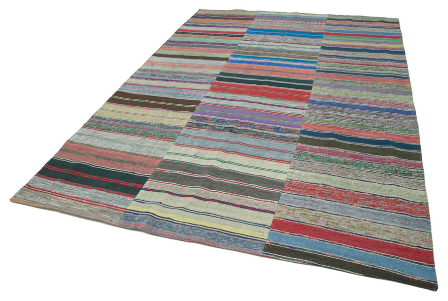 Kırk Yama Gri Patchwork Pamuk Yün El Dokuma Halısı 222x341 Agacan