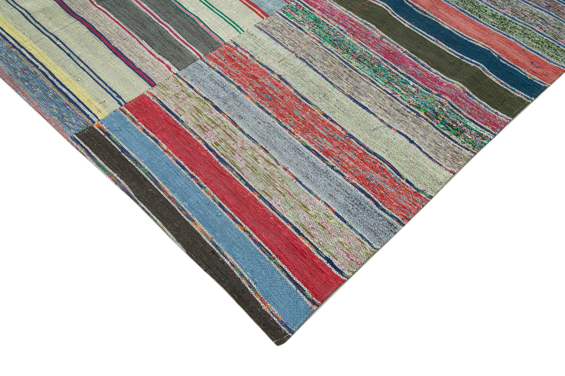 Kırk Yama Gri Patchwork Pamuk Yün El Dokuma Halısı 222x341 Agacan