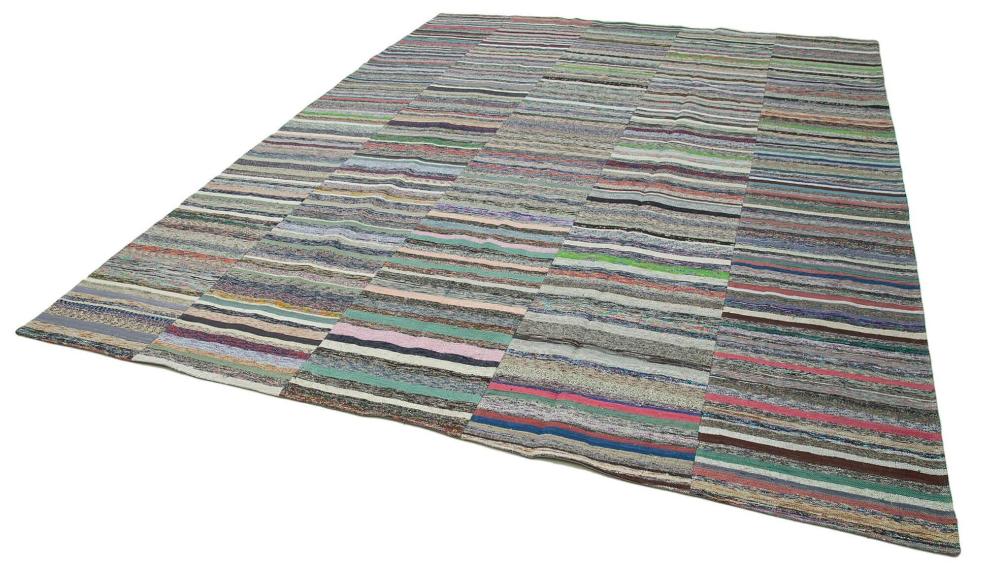 Kırk Yama Gri Patchwork Pamuk Yün El Dokuma Halısı 306x418 Agacan
