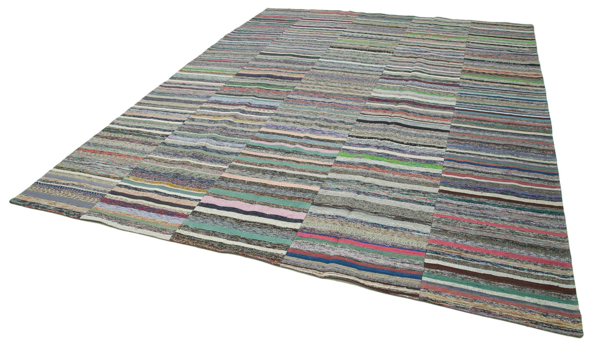 Kırk Yama Gri Patchwork Pamuk Yün El Dokuma Halısı 306x418 Agacan